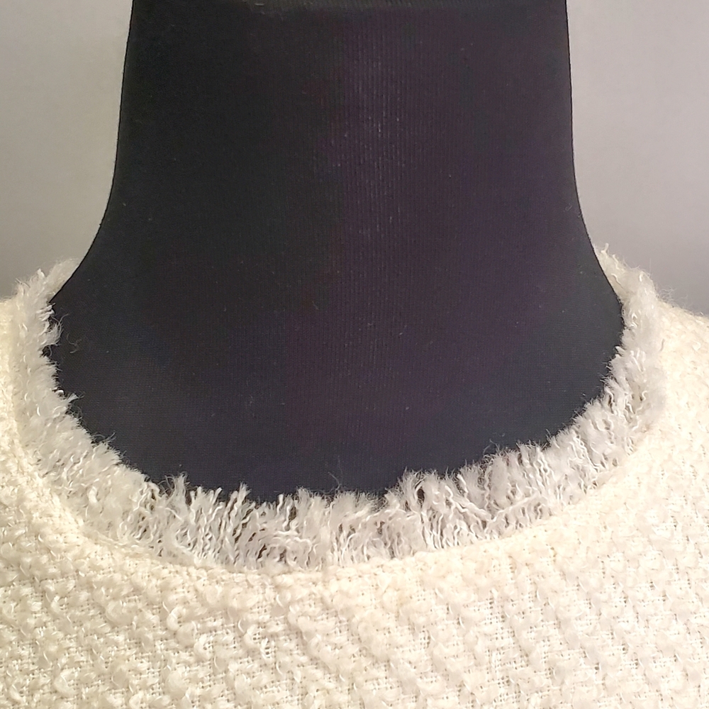 Ann Taylor Fringe Tweed Wool White Blouse Crew Neck Size S - Picture 7 of 15